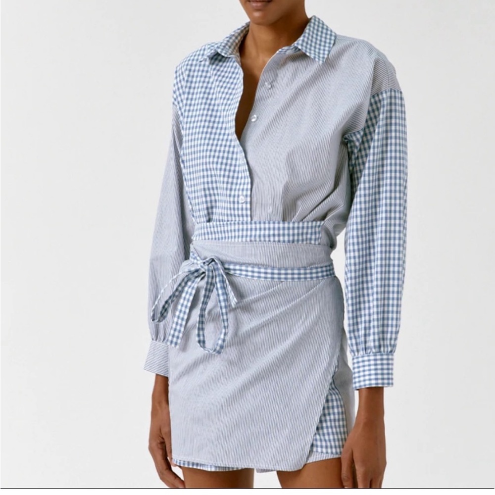 Musier Paris Blue and White Checkered Mini Dress